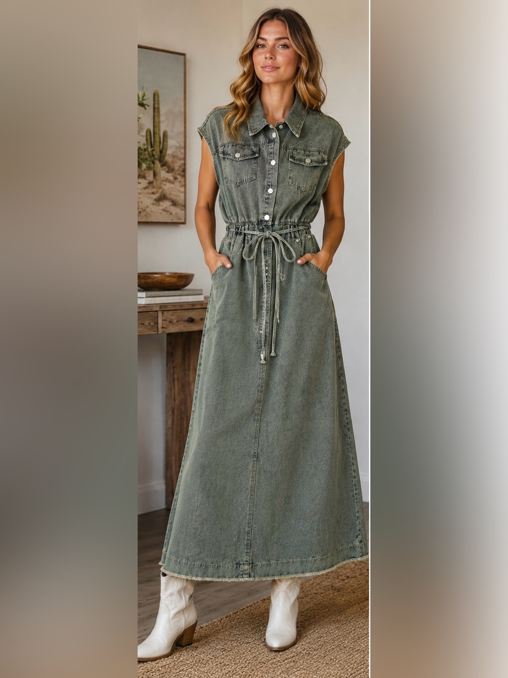 🤍 NWT La’Ros Washed Denim Maxi Dress | Size Large Fall Dress